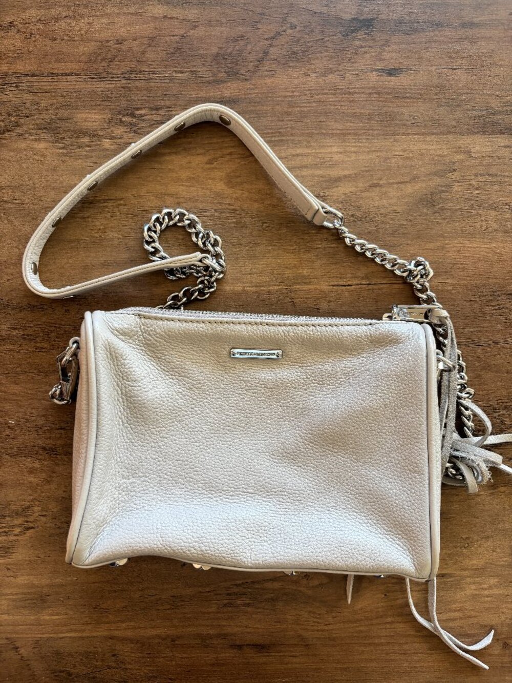 Rebecca Minkoff White Crossbody Leather Bag with Silver Chains